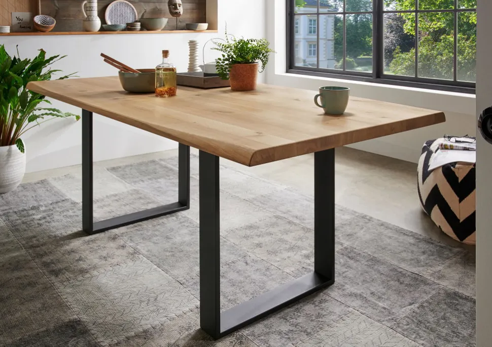 Esstisch "Merkur" 180x100cm Wildeiche massiv Gestell schwarz