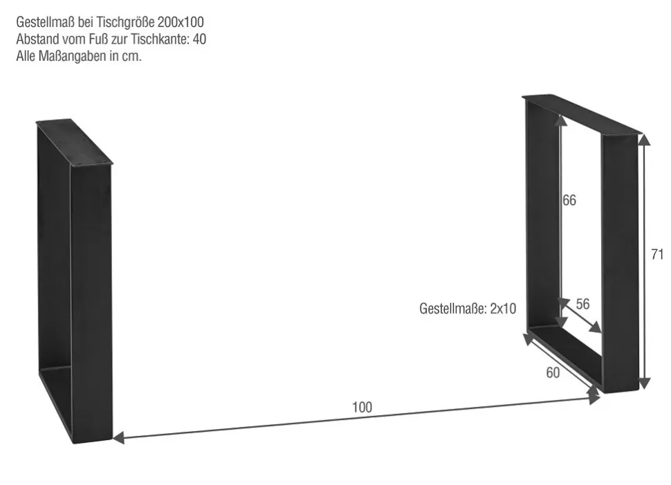 Esstisch "Merkur" 200x100cm Wildeiche massiv Gestell schwarz