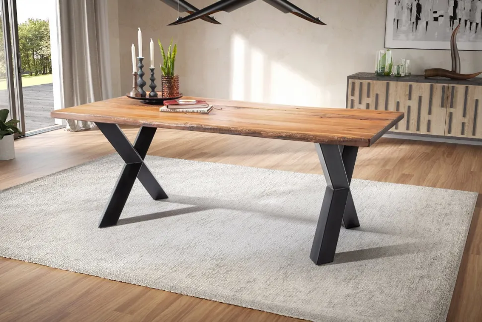 Esstisch mit gerader Kante 180x90cm 'Pinta' Altholz & X-Fuß