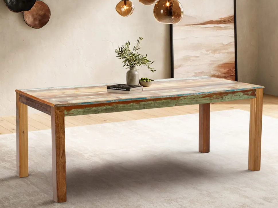 Esstisch 180x90cm 'Hawkins' recyceltes Altholz mehrfarbig lackiert