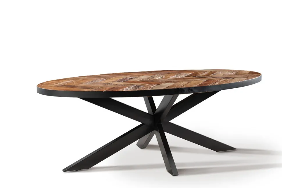 Esstisch 210x105cm 'Karat' recyceltes Altholz & Metall schwarz