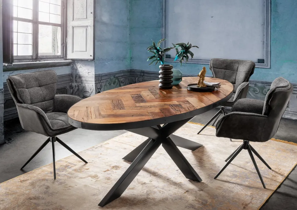 Esstisch 210x105cm 'Karat' recyceltes Altholz & Metall schwarz