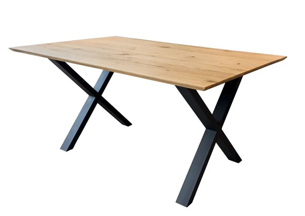 Esstisch 180x90cm "Konin" Wildeiche massiv & X-Gestell