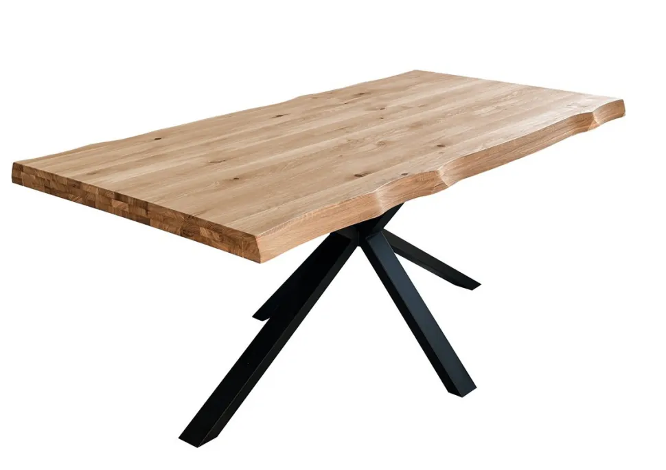 Esstisch 180x90cm Platte 60mm "Clark II" Wildeiche massiv & Metall schwarz
