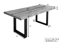 Esstisch 180x90cm Platte 60mm "Clark I" Wildeiche massiv & Metall schwarz