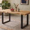 Esstisch 200x100cm Platte 60mm "Clark I" Wildeiche massiv & Metall schwarz
