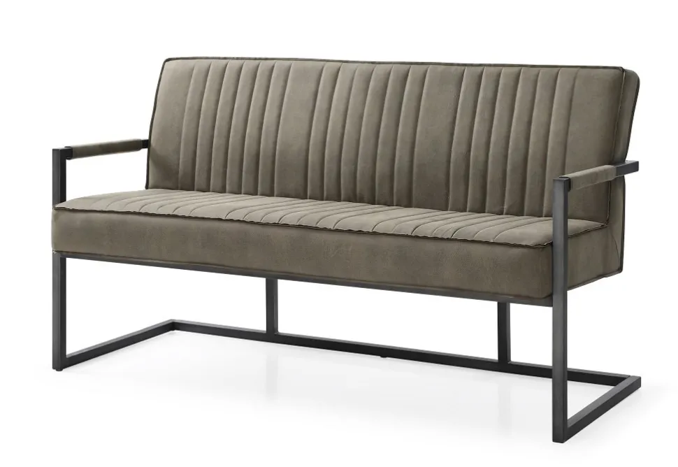 Esszimmerbank mit Armlehnen 160cm 'Odin' Bezug Taupe Gestell schwarz