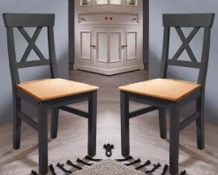 Esszimmerstuhl 2-Stück "Zürich II" Kiefer massiv grau WZ-0133
