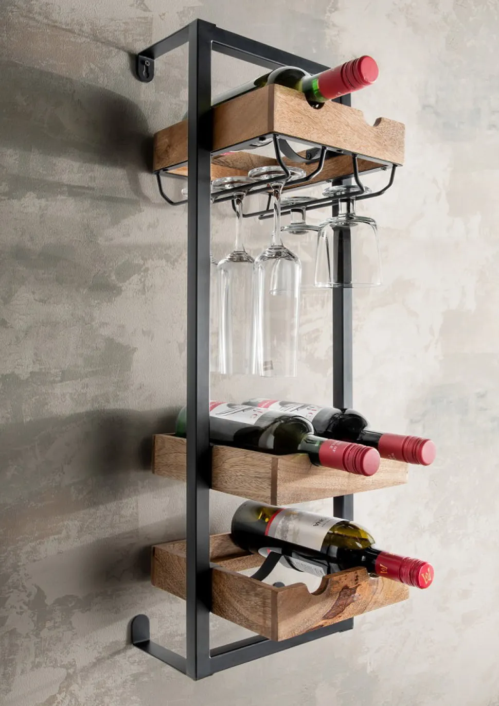 Flaschenregal für 6 Flaschen/Gläser "Vino 6" Holz & Metall