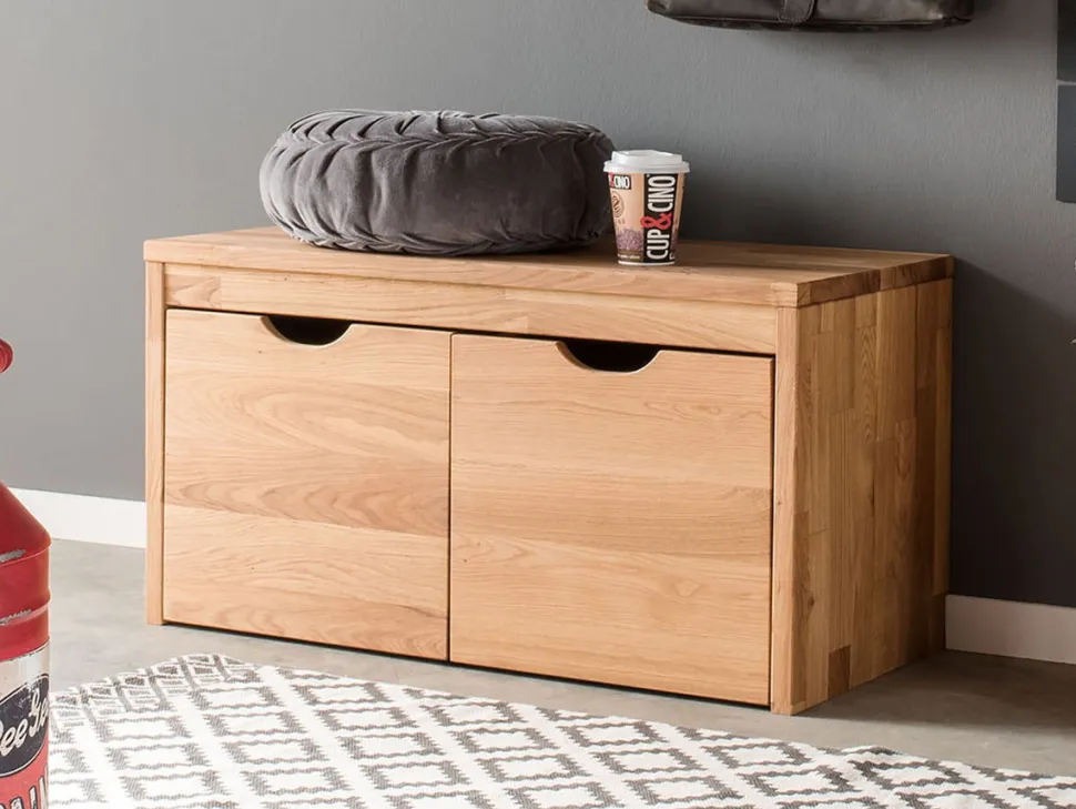 Garderobenbank mit 2 Schubkästen 82cm 'Stockholm' Wildeiche massiv AV