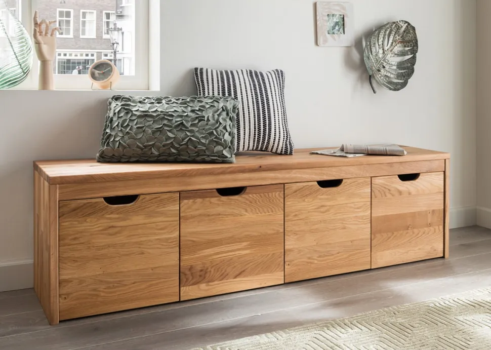 Garderobenbank mit 4 Schubkästen 160cm 'Stockholm' Wildeiche massiv