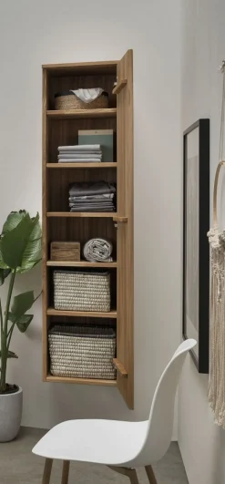 Garderobenschrank mit Spiegel 40x165cm "Torino" Wildeiche massiv