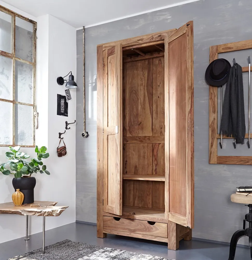 Garderobenschrank 90x205cm 'Oxford' Sheesham massiv