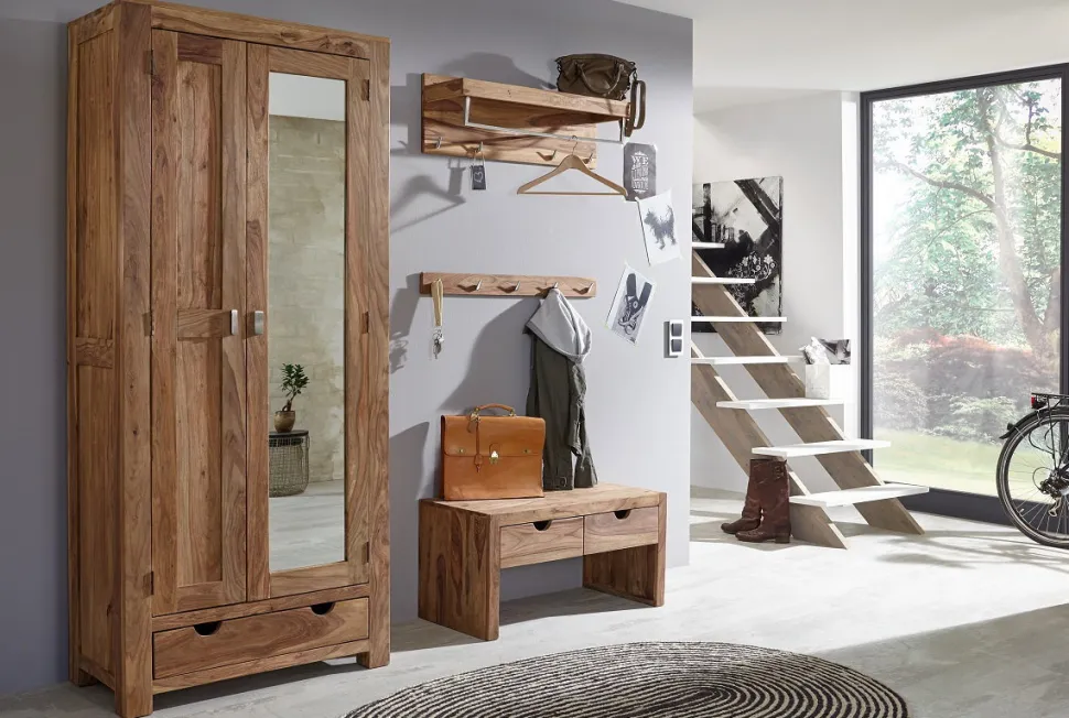 Garderobenschrank 90x205cm 'Oxford' Sheesham massiv