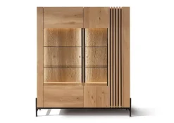 Highboard 140cm Wildeiche 'Amalfi' verschiedene Ausführungen inkl.Beleuchtung ohne Glasplatte Metallgestell schwarz