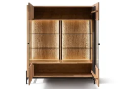 Highboard 140cm Wildeiche 'Amalfi' verschiedene Ausführungen inkl.Beleuchtung ohne Glasplatte Metallgestell schwarz
