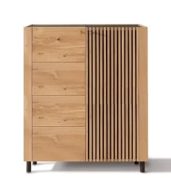 Highboard 140cm Wildeiche 'Amalfi' verschiedene Ausführungen ohne Glasplatte Metallgestell schwarz