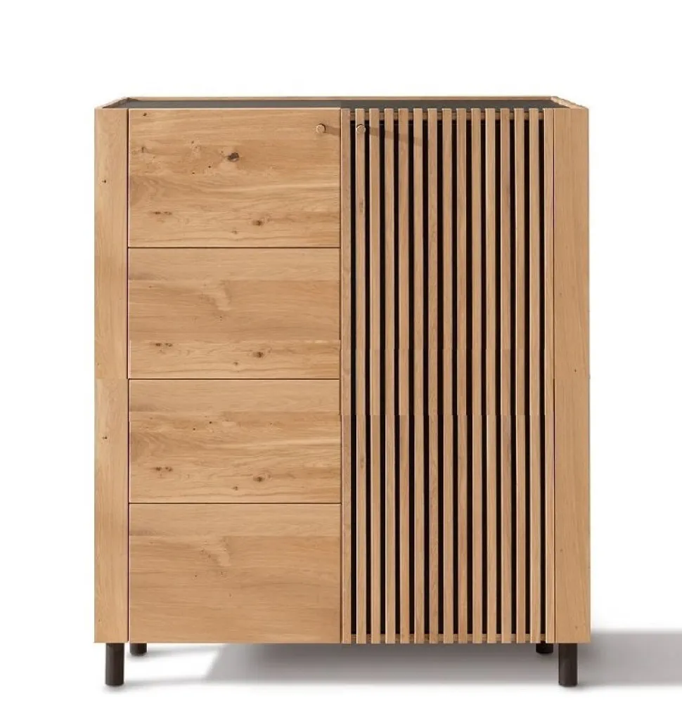 Highboard 140cm Wildeiche 'Amalfi' verschiedene Ausführungen ohne Glasplatte Metallgestell schwarz