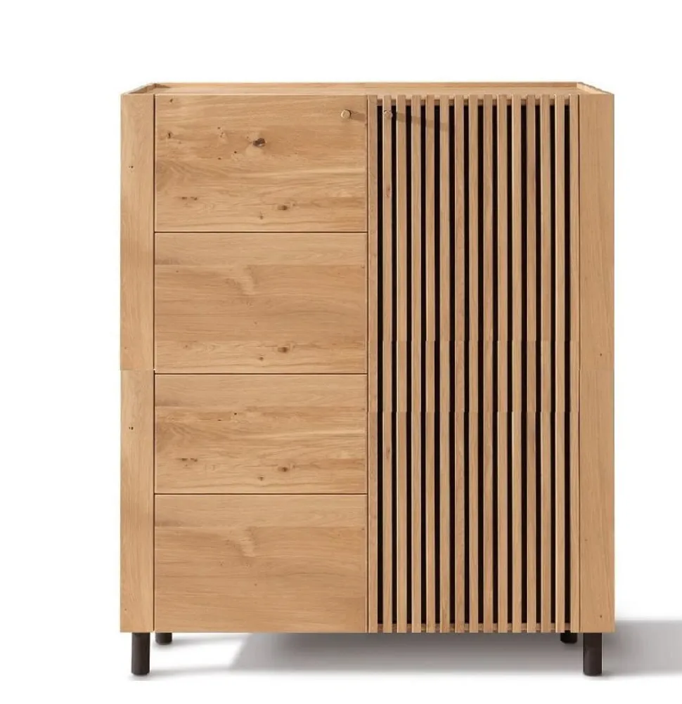 Highboard 140cm Wildeiche 'Amalfi' verschiedene Ausführungen ohne Glasplatte Metallgestell schwarz