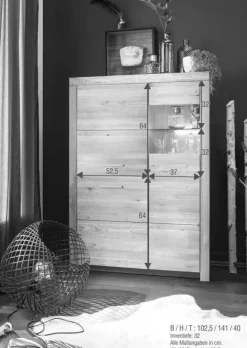 Highboard Glas links 118x141cm "Dover" Wildeiche geölt WZ-0169