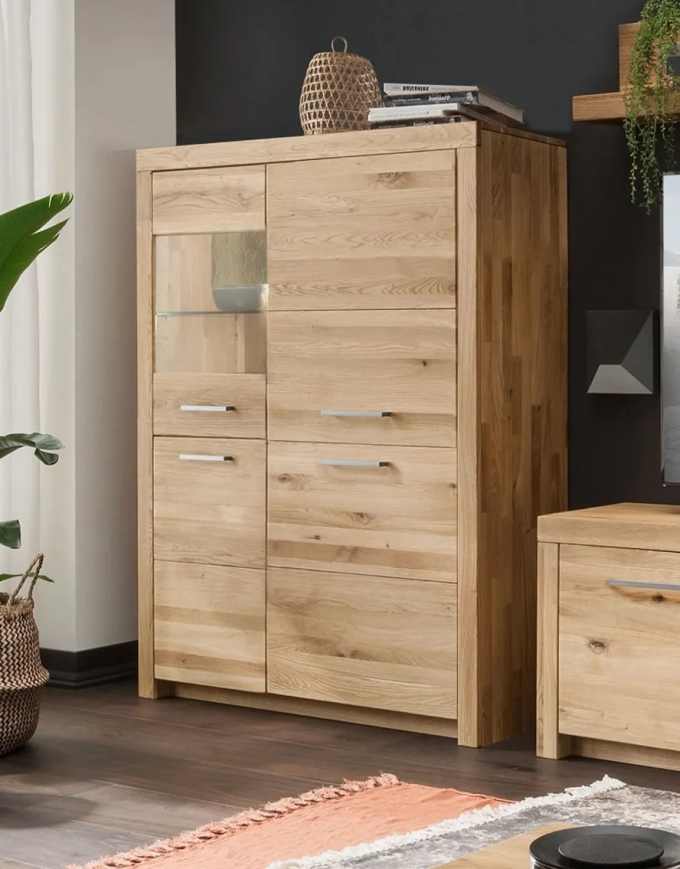Highboard Glas links 118x141cm "Dover" Wildeiche geölt WZ-0169