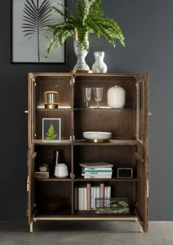 Highboard III 99x139cm "Assuan" Mango & Metall goldfarbig WZ-0462