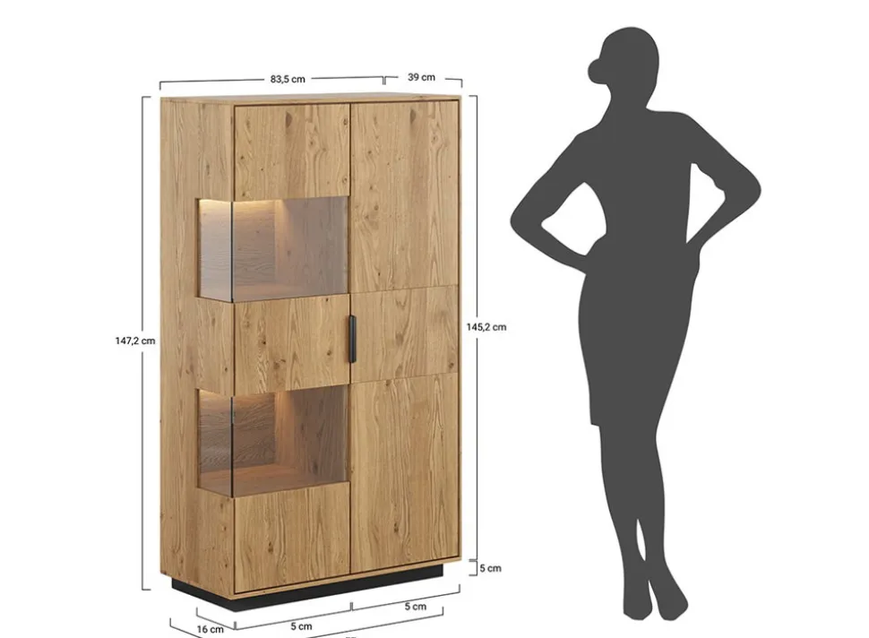 Highboard inkl.Beleuchtung 83x147cm 'Triest' Wildeiche massiv Glas