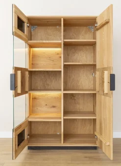Highboard inkl.Beleuchtung 83x147cm 'Triest' Wildeiche massiv Glas