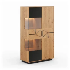 Highboard inkl.Beleuchtung 83x147cm 'Triest' Wildeiche massiv Glas