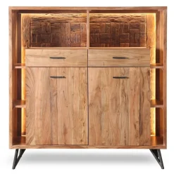 Highboard inkl.Beleuchtung 145x150cm 'Hunter' Akazie massiv