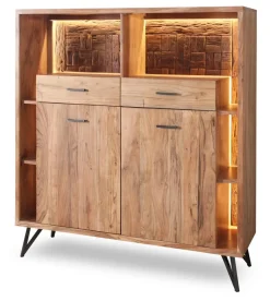 Highboard inkl.Beleuchtung 145x150cm 'Hunter' Akazie massiv