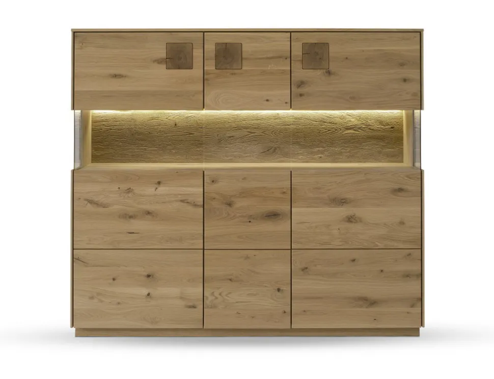 Highboard inkl.Beleuchtung 165x145cm 'Monza' Wildeiche geölt