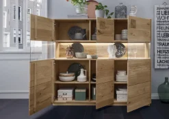 Highboard inkl.Beleuchtung 165x145cm 'Monza' Wildeiche geölt