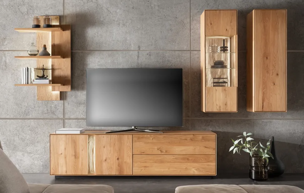 Highboard inkl. Beleuchtung 92x130cm 'Sienna' Wildeiche geölt