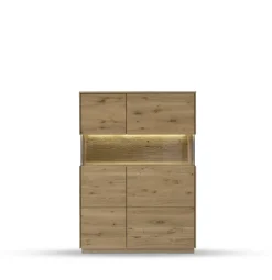 Highboard m.Glastüren 103x145cm 'München' Wildeiche geölt