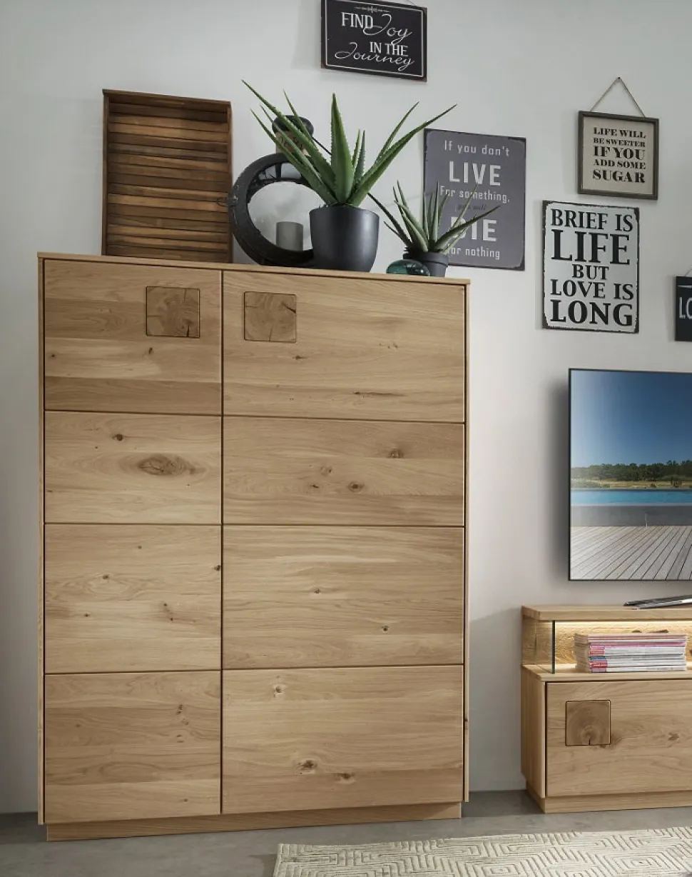 Highboard m.Holztüren 103x145cm 'Monza' Wildeiche geölt
