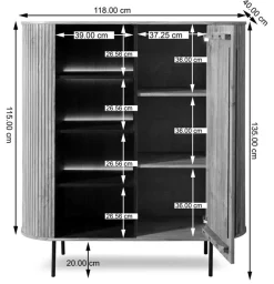 Highboard mit Beleuchtung 118cm 'Atlantic' Akazie massiv