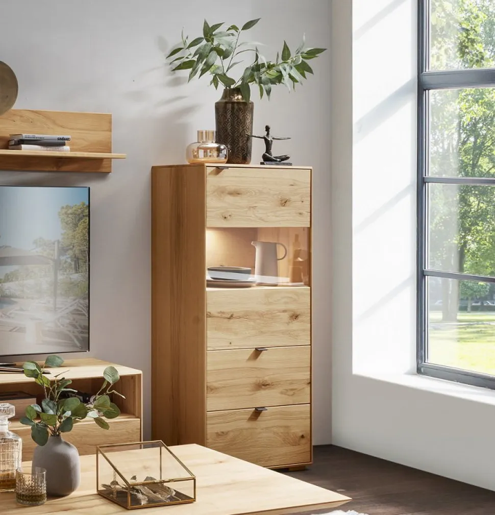 Highboard mit Beleuchtung 60x140cm 'Montana' Kernbuche geölt