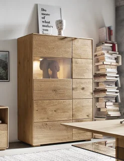 Highboard mit Beleuchtung 96x140cm 'Montana' Wildeiche geölt