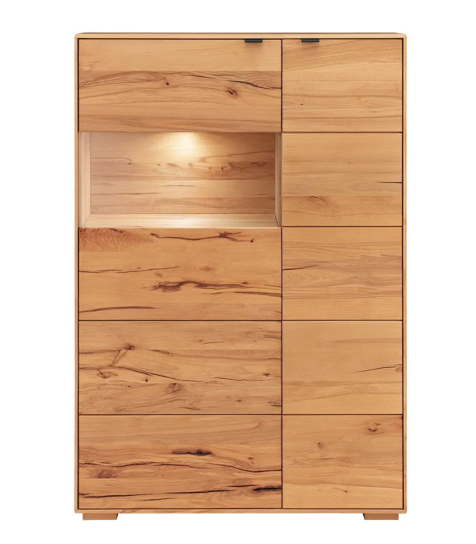 Highboard mit Beleuchtung 96x140cm 'Montana' Kernbuche geölt
