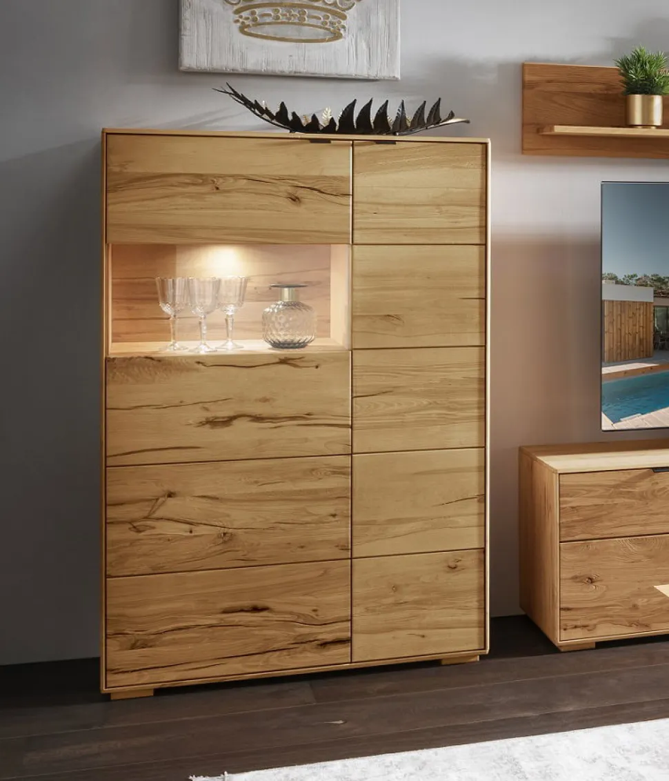 Highboard mit Beleuchtung 96x140cm 'Montana' Kernbuche geölt