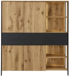 Highboard mit Beleuchtung 128x143cm 'Boston ' Wildeiche geölt & Glas anthrazit