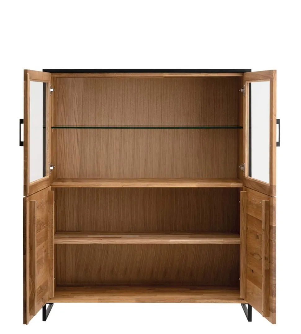 Highboard mit Glas 115x138cm "Dublin" Wildeiche & Eisen schwarz