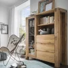 Highboard mit Glas 119x155cm 'Palermo' Eiche massiv geölt