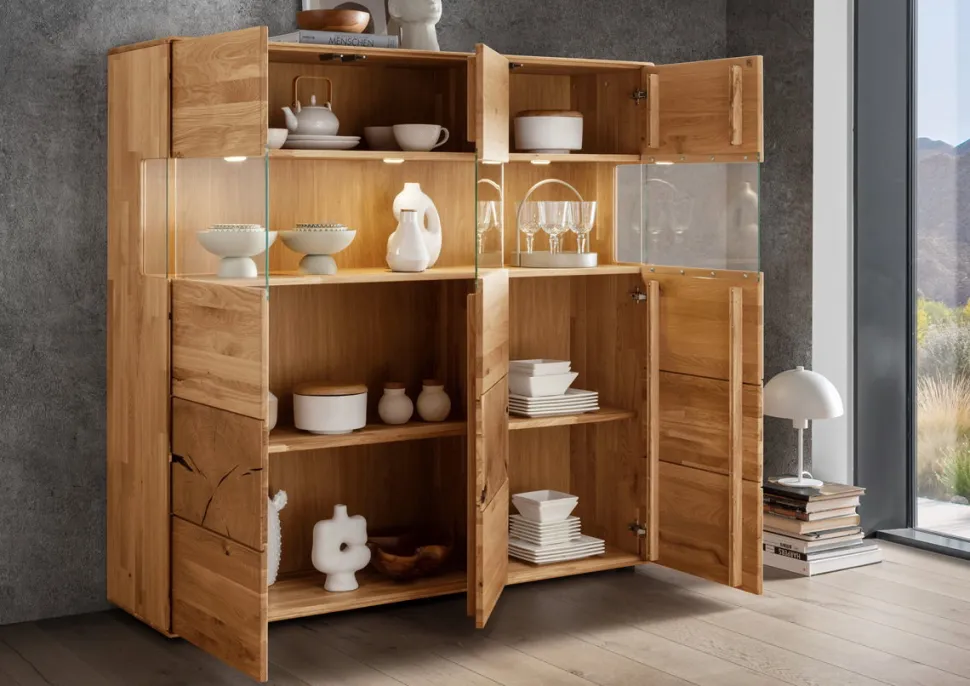 Highboard 150x145cm "Belfast" Wildeiche massiv