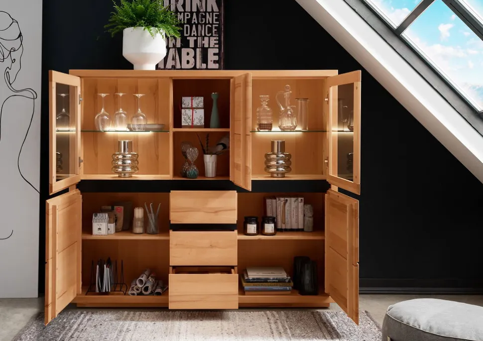 Highboard 166x148cm "Bergamo" Kernbuche geölt WZ-0159