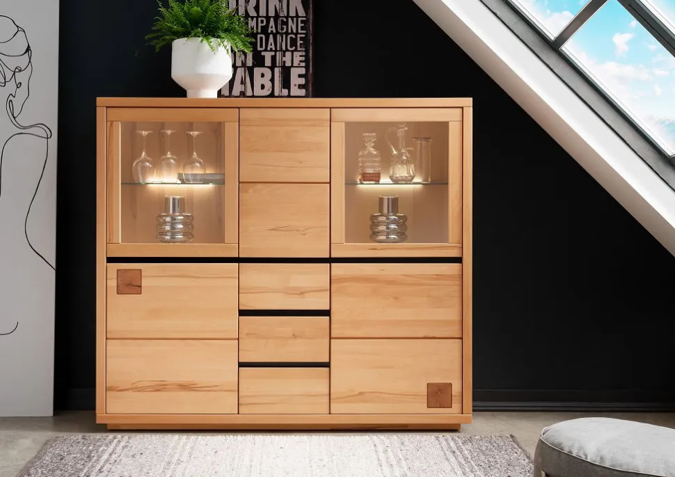 Highboard 166x148cm "Bergamo" Kernbuche geölt WZ-0159