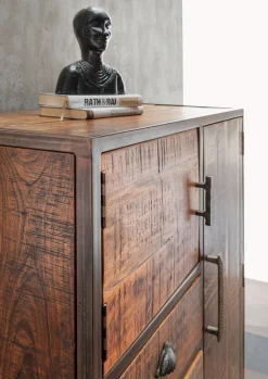 Highboard 90x120cm 'Compton' recyceltes Altholz & Eisen vintage