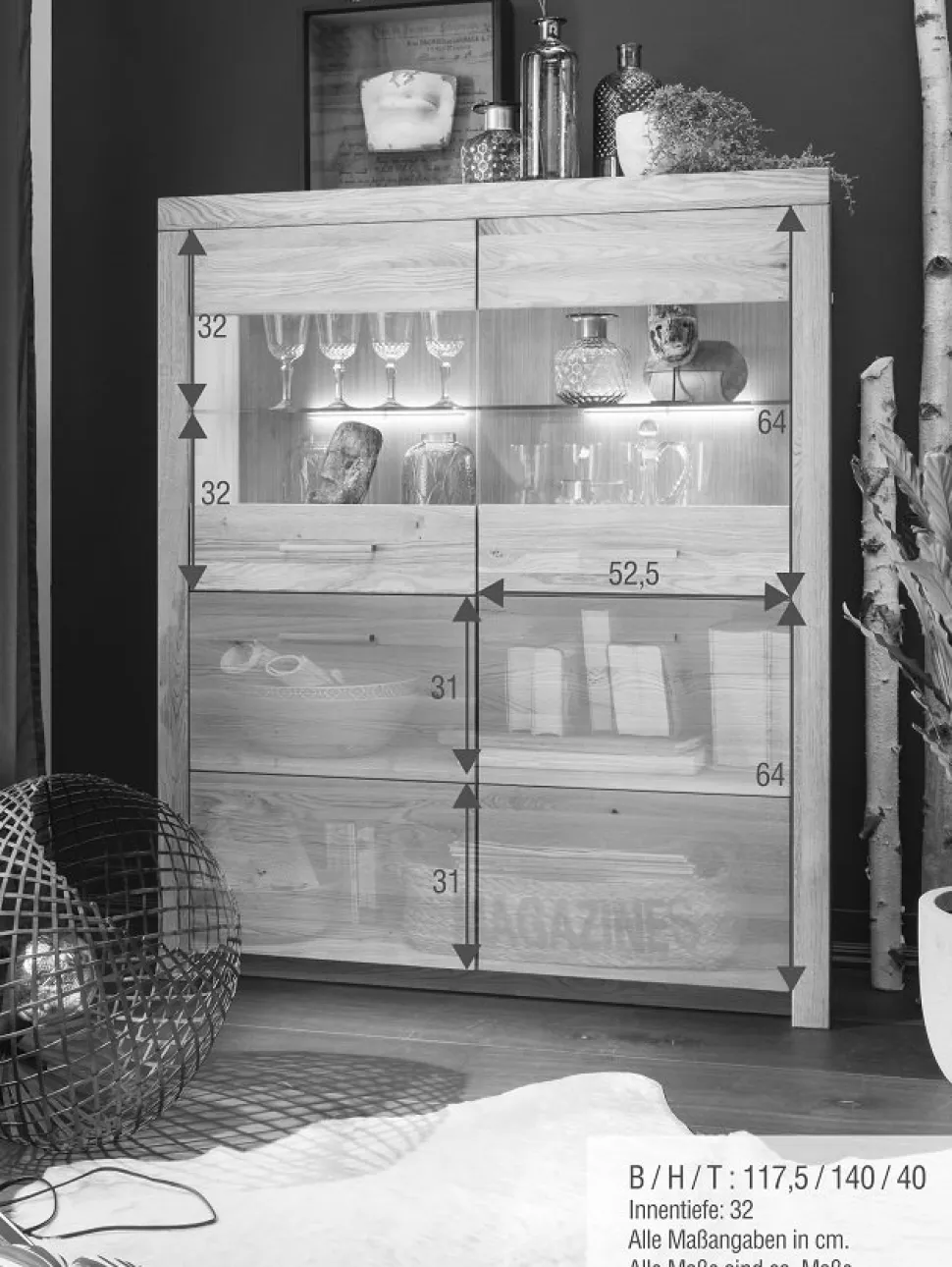 Highboard 118x141cm "Dover" Wildeiche geölt WZ-0169