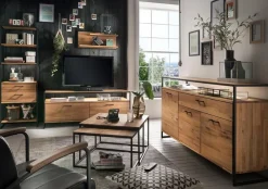 Highboard 115x138cm "Dublin" Wildeiche & Eisen schwarz